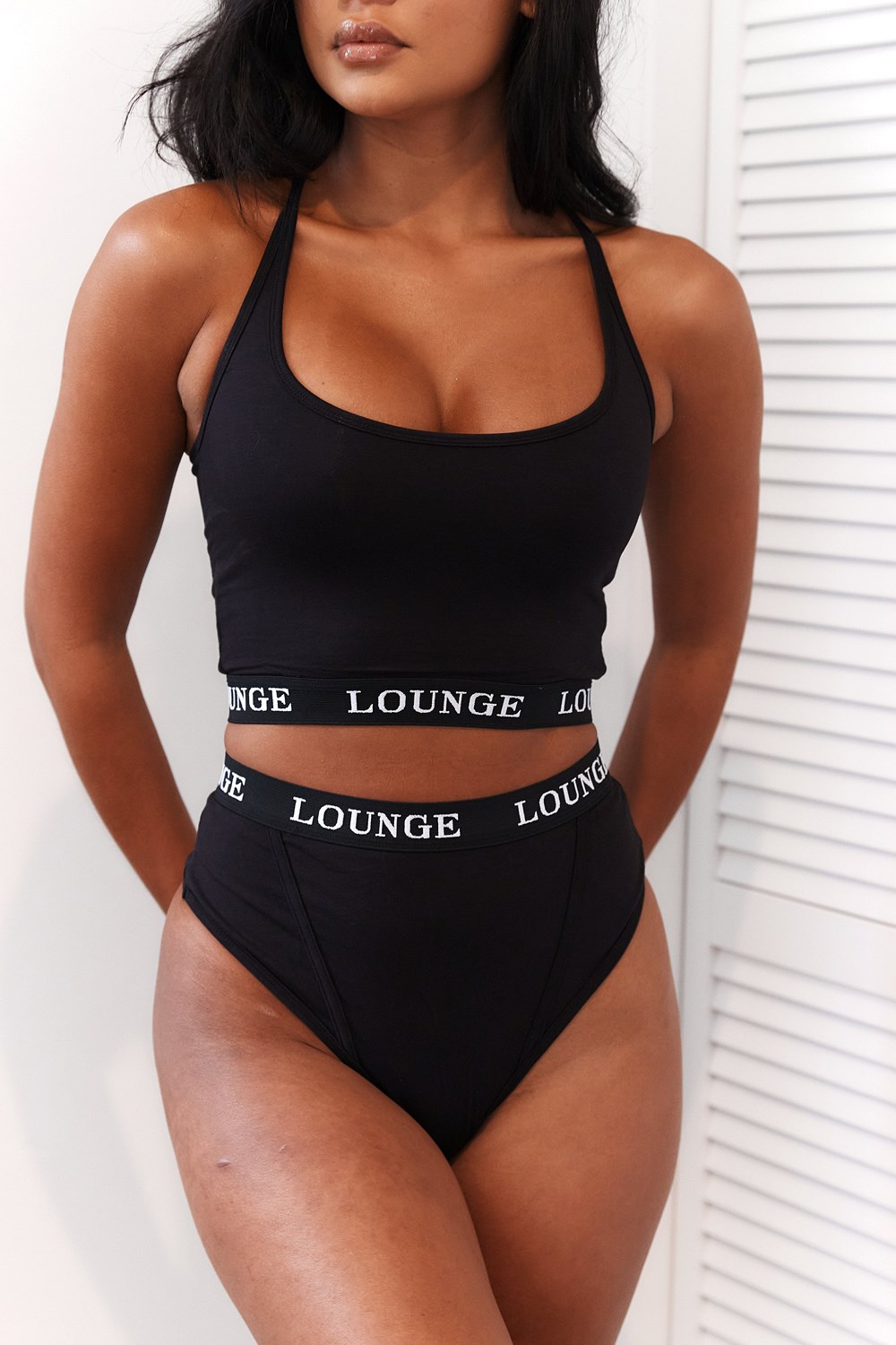 Lounge Underwear Bamboo Basic Bralette & Thong/Briefs Set Svarte | GO6582043