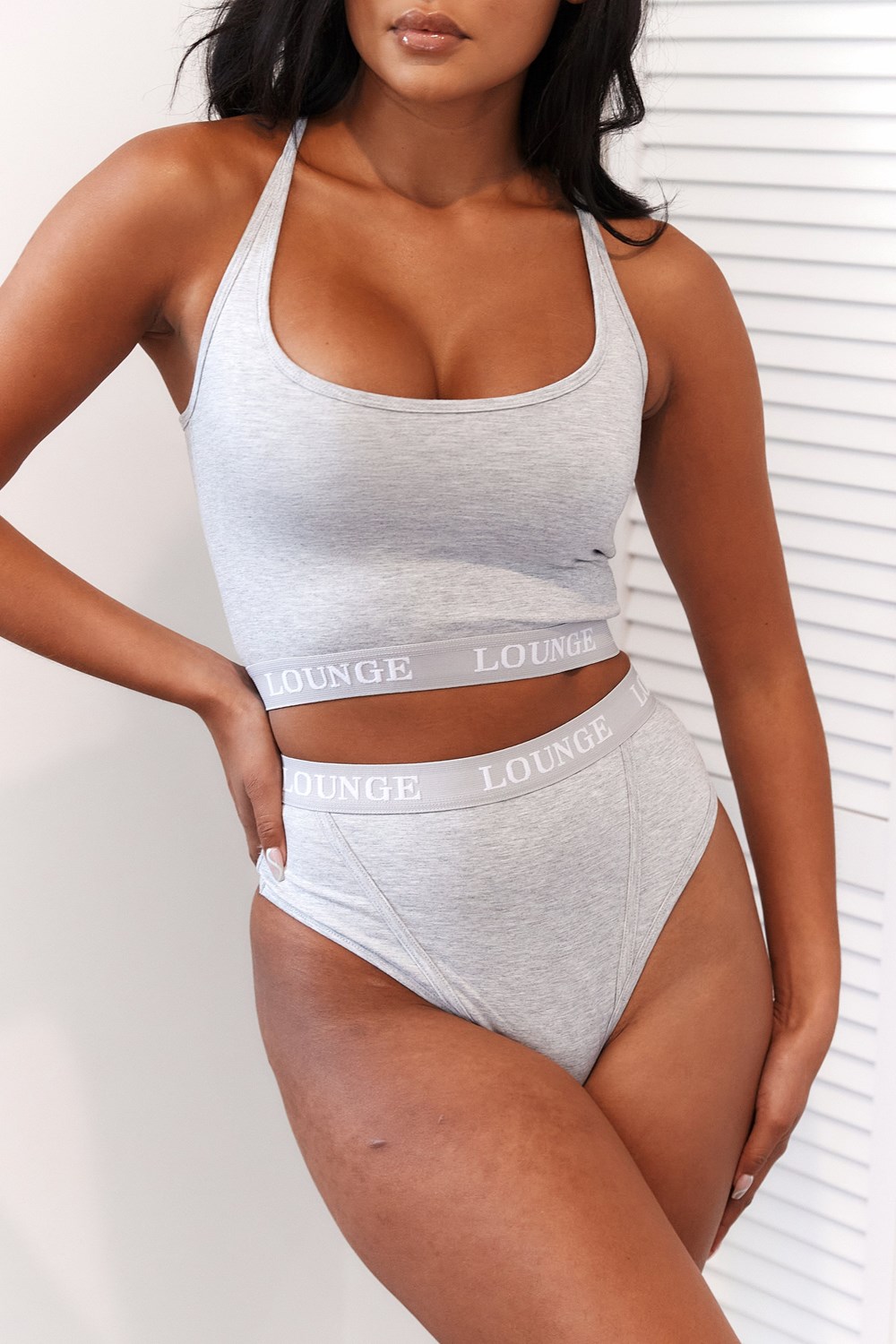 Lounge Underwear Bamboo Basic Bralette & Thong/Briefs Set Grå | PR8320467