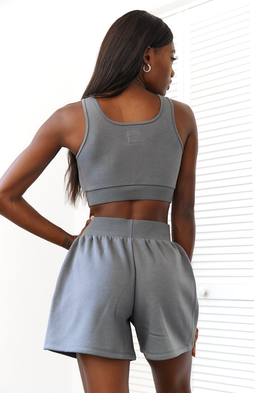 Lounge Underwear Essential Crop Top & Shorts Set Charcoal | VL4168905