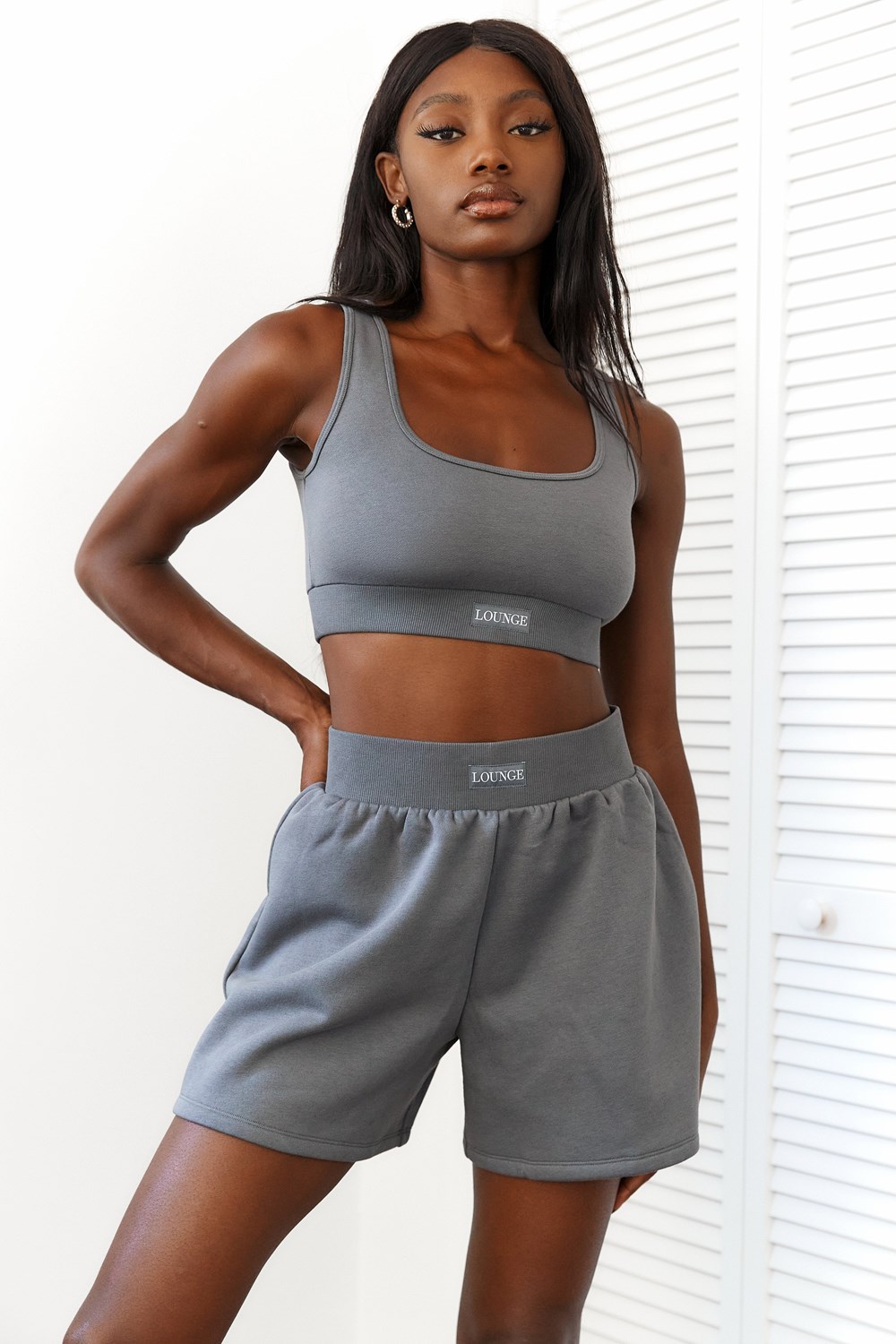 Lounge Underwear Essential Crop Top & Shorts Set Charcoal | VL4168905