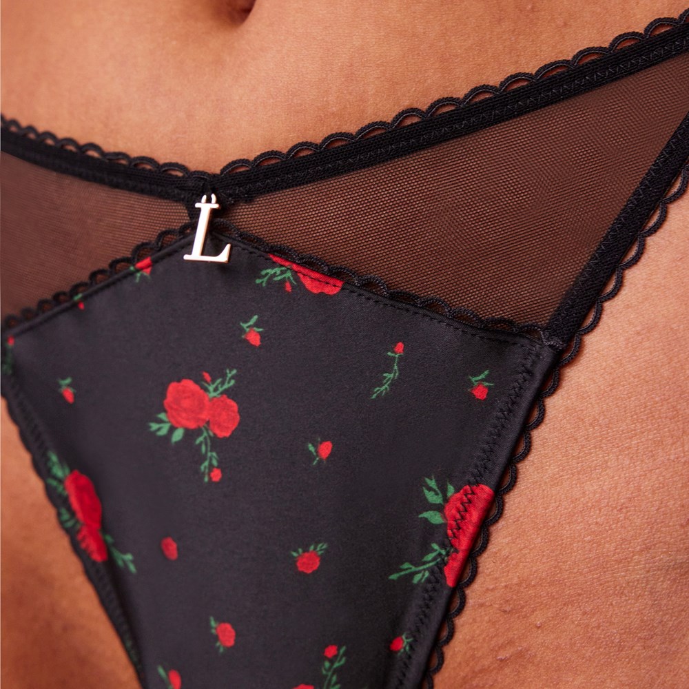 Lounge Underwear Rose Thong Svarte | XP3987465