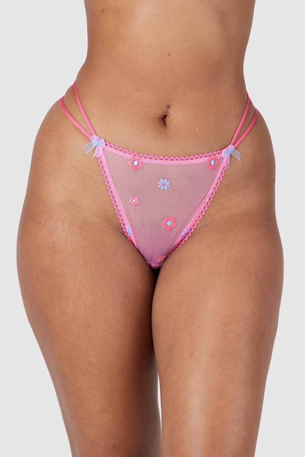 Lounge Underwear Sheer Floral Thong Rosa | OJ6287419