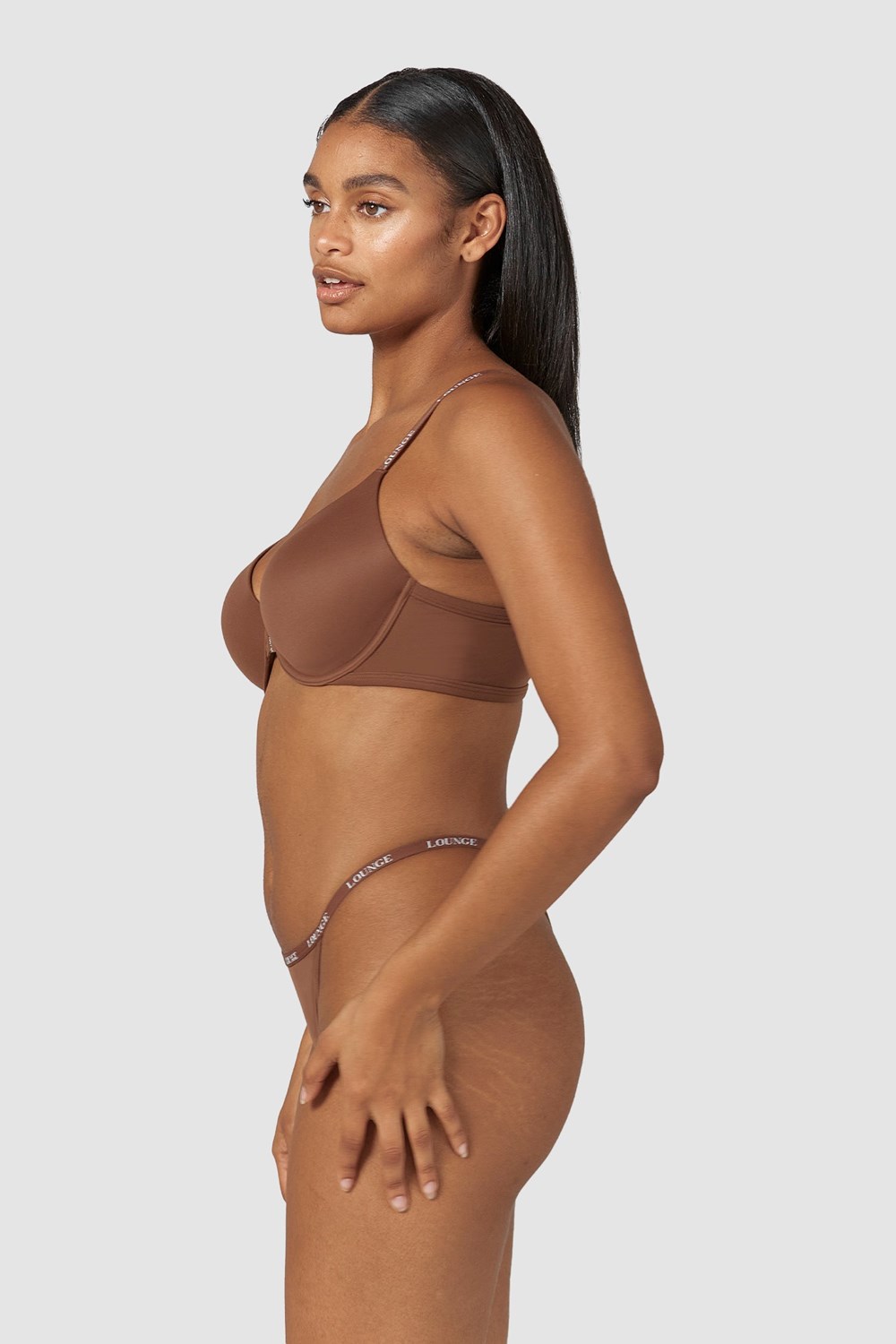 Lounge Underwear Smooth Front Feste T-shirt Bra & Thong/Briefs Set Chestnut | XG4913867