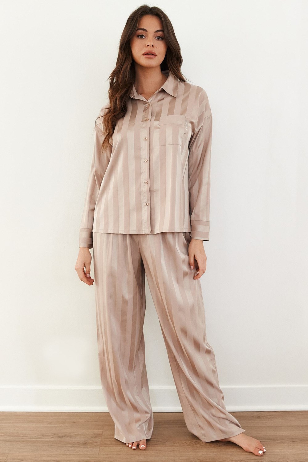 Lounge Underwear Stripete Satin Pajama Trousers Mink | XG9472510