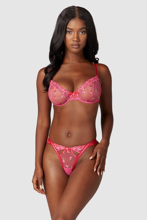 Lounge Underwear Blush Embroidered Balcony Bra & G-string/Briefs Set Rosa | SC4153029