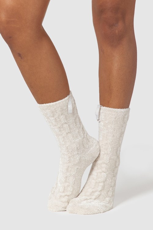 Lounge Underwear Chenille Strikket Socks Pearl | QE1460895