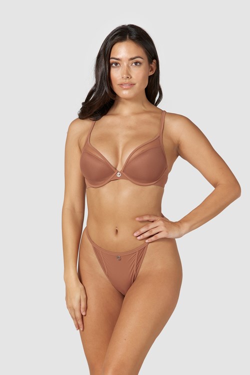 Lounge Underwear Classic Plunge T-shirt Bra & Thong/Briefs Set Mocha | RO5726308