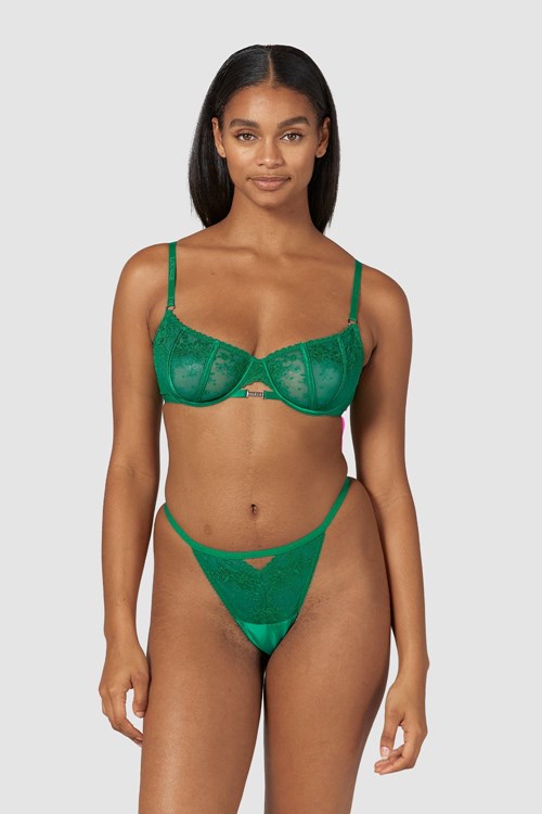 Lounge Underwear Flirt Balcony Bra & G-string/Briefs Set Emerald | VW9205618