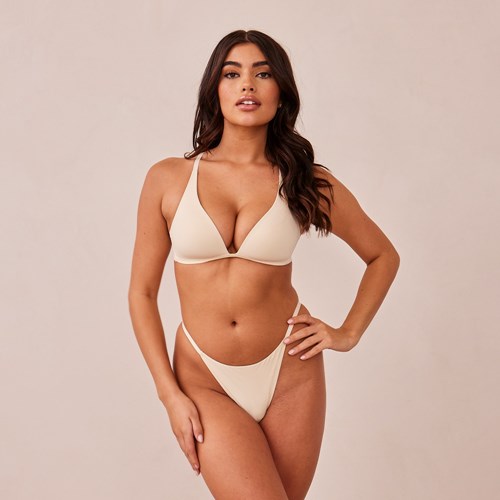 Lounge Underwear Light Non-wire Plunge T-shirt Bra & Thong/Briefs Set Latte | SN2359807