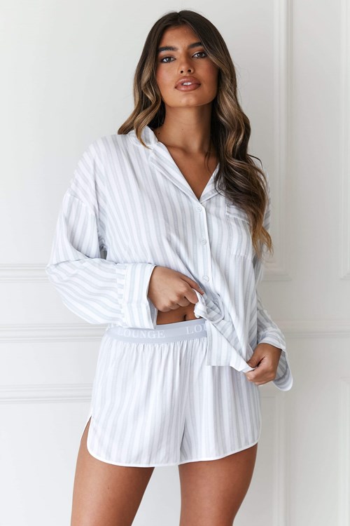 Lounge Underwear Pinstripe Pyjama Shirt & Shorts Set Frost | GH9571042