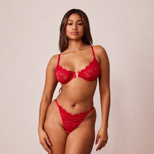 Lounge Underwear Seduce Front Feste Balcony Bra & Thong/Briefs Set Burgunder | GS4689503