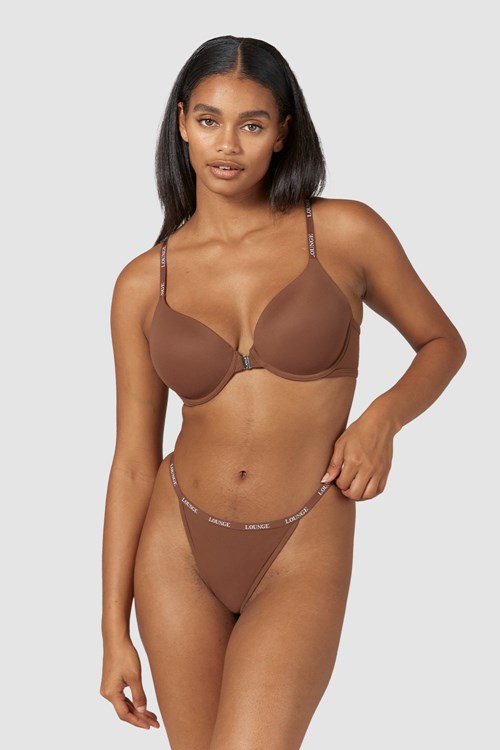 Lounge Underwear Smooth Front Feste T-shirt Bra & Thong/Briefs Set Chestnut | XG4913867