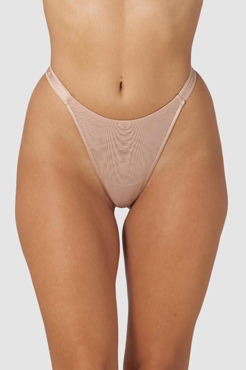 Lounge Underwear Smooth Mesh Thong Taupe | LG9028174